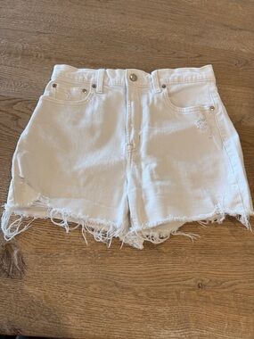 GAP White Distressed High-Rise Denim Shorts
